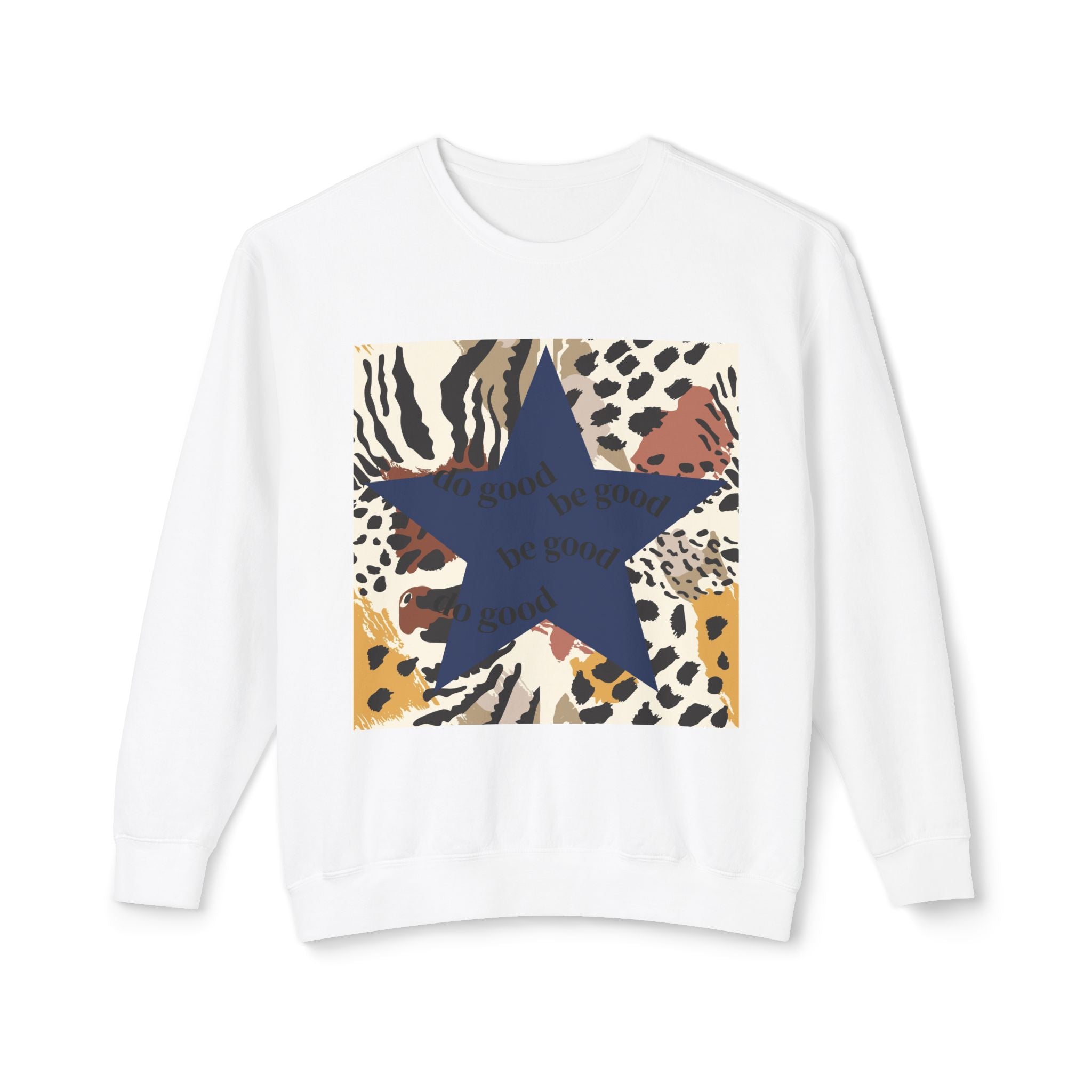 Animal Print Star Crewneck Sweatshirt – 'We Grow We Glow' Inspirational Graphic